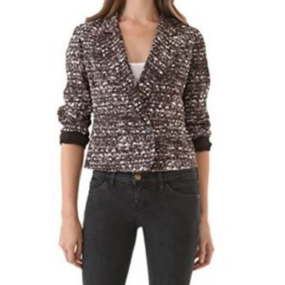 Joie Barberry Silk Blazer Caviar Crop Sz M